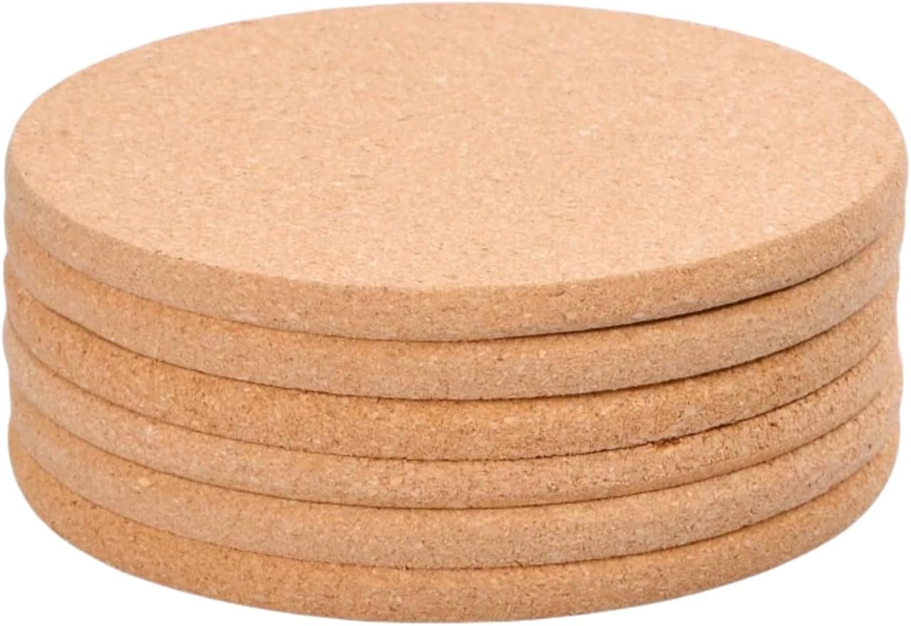 Cork Costers Set of 6, Table Mats for Table Hot Pot, Non Slip Thick Cork Trivet for Coffee, Tea, Kettles, Pots, Pans, and Plants 7.5inch