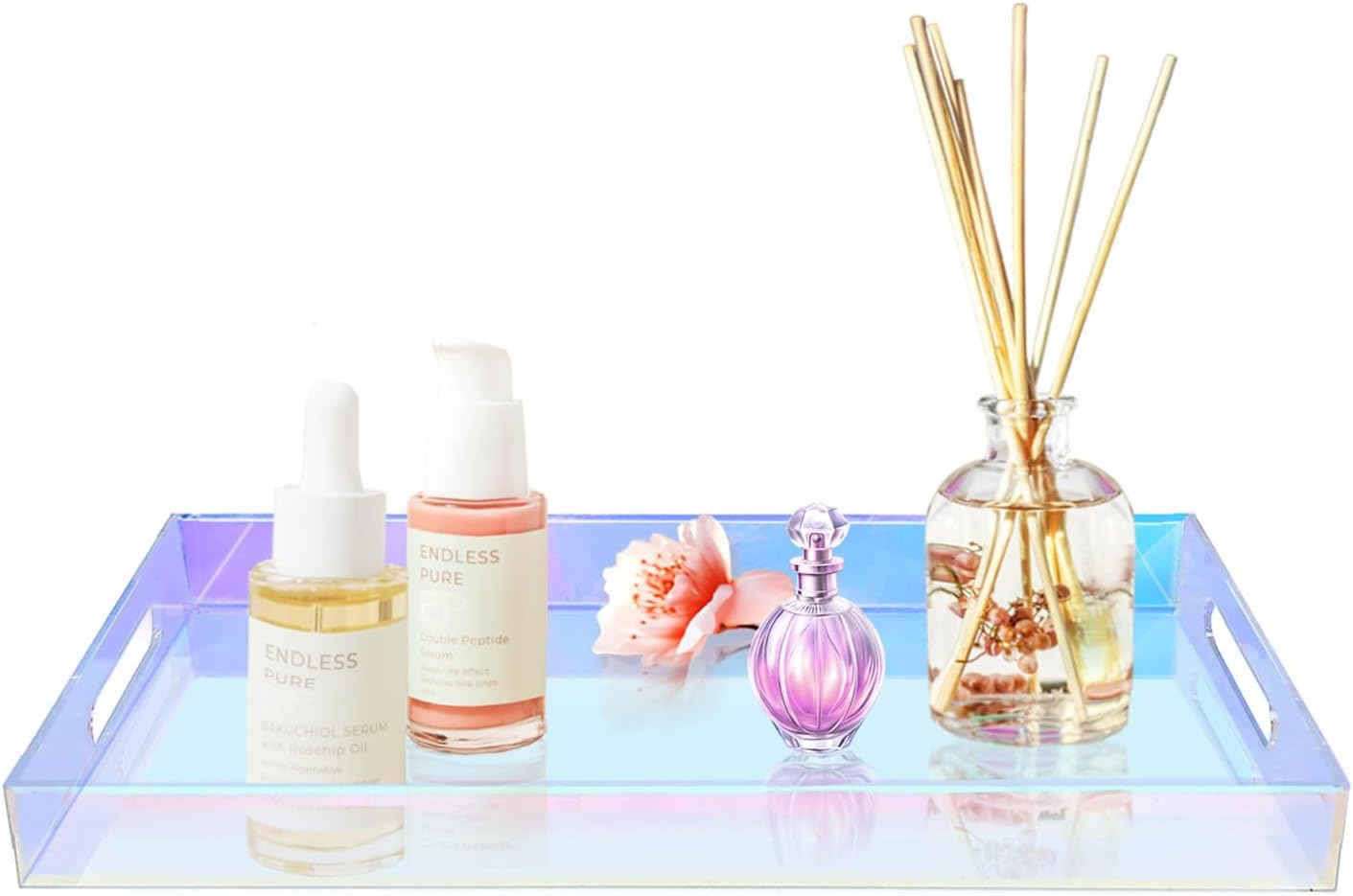 SetGame Acrylic Serving Tray with Handles, Bathroom Desktop Decorative Storage Arylic Trays, Simple Vanity Tray Food Tea Fruit Dinner Snack Tray for Bar Kitchen Party