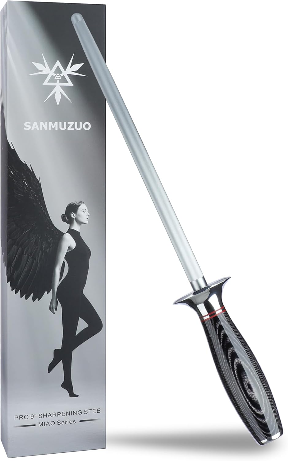 Honing Rod, Sharpening Steel for Kitchen Knives – 9" Honing Steel with Pakkawood Handle – MIAO Series