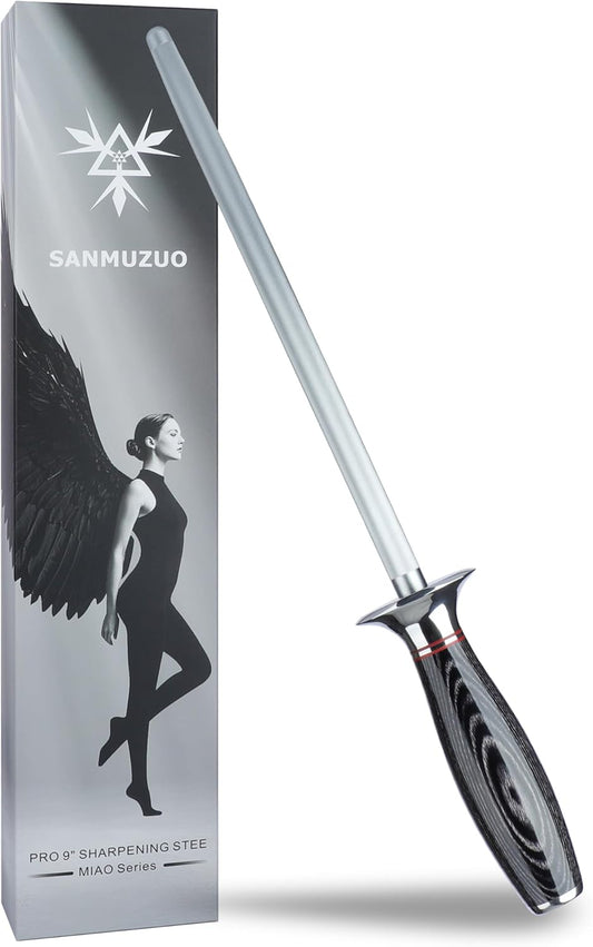 Honing Rod, Sharpening Steel for Kitchen Knives – 9" Honing Steel with Pakkawood Handle – MIAO Series