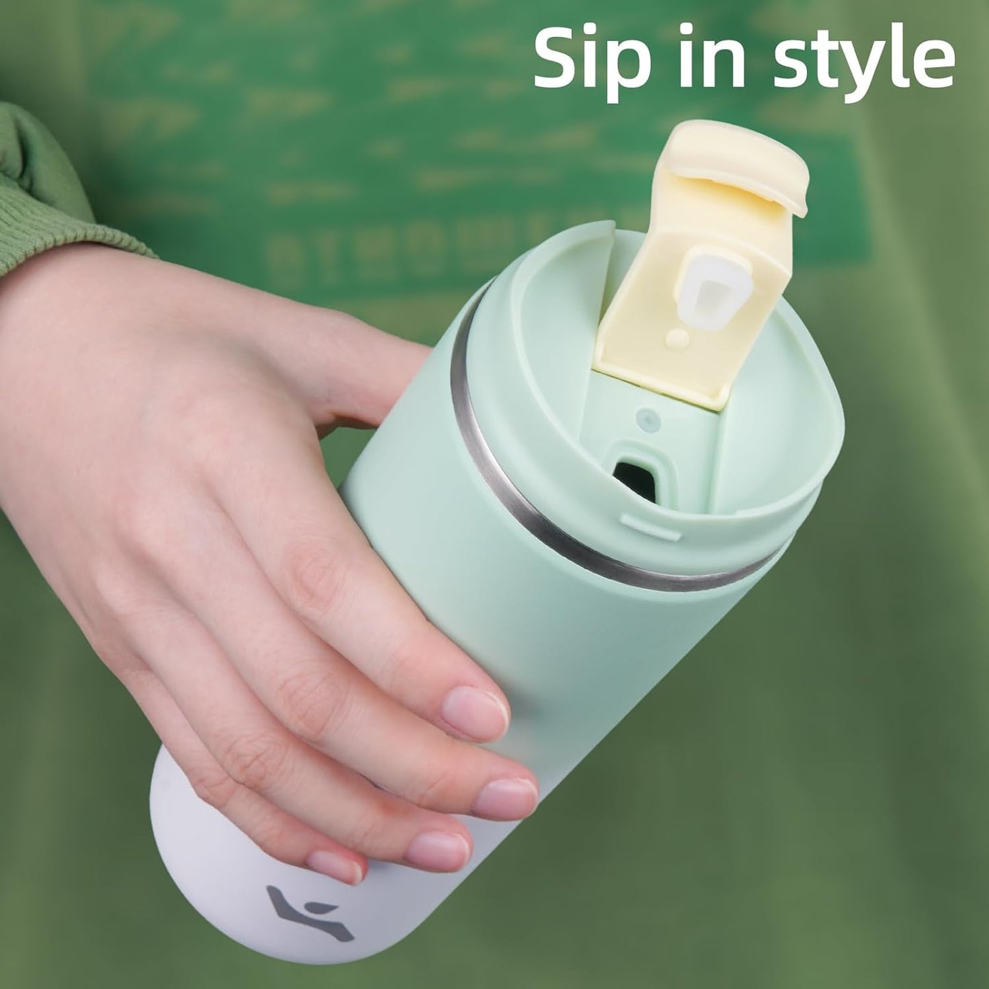 Tumbler with Lid, 16 oz Travel Coffee Mug Double Wall Vacuum Stainless Steel Thermal Metal Cup Insulated Water Bottle,GreenWhite