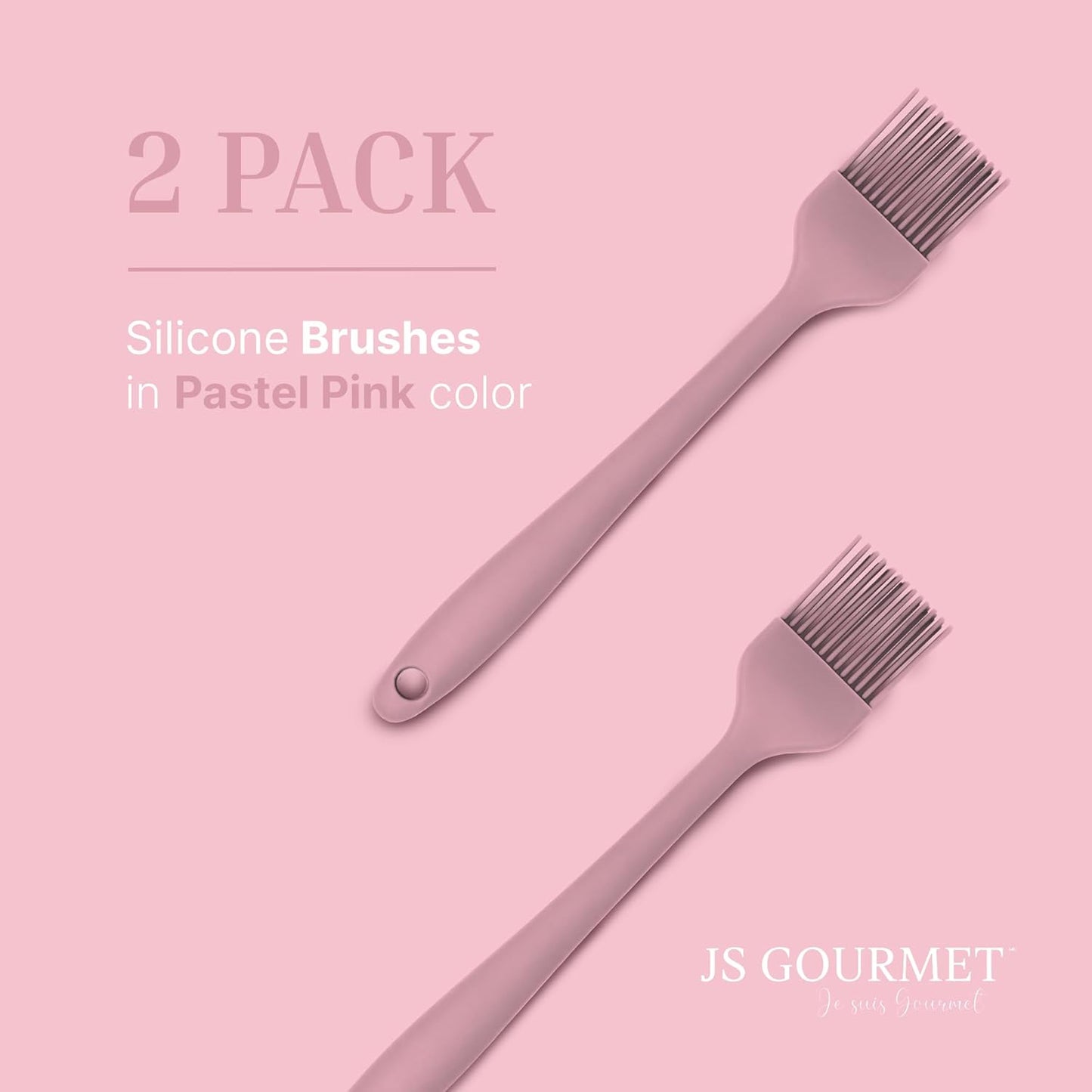 Silicone Pastry Brush Set – 2-Piece Set of Basting Brushes for Cuisine and BBQ – Kitchen Tools and Accessories with Comfortable Handles, Heat-Resistant Utensils for Cooking & Baking – Pastel Pink