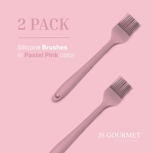 Silicone Pastry Brush Set – 2-Piece Set of Basting Brushes for Cuisine and BBQ – Kitchen Tools and Accessories with Comfortable Handles, Heat-Resistant Utensils for Cooking & Baking – Pastel Pink