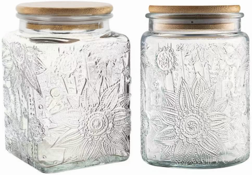Vintage Glass Jar, 25.3oz/23.7oz Food Storage Containers, Glass Jars with Lids, Decorative Jar for Home Kitchen Coffee, Tea, Candy, Sugar Jar