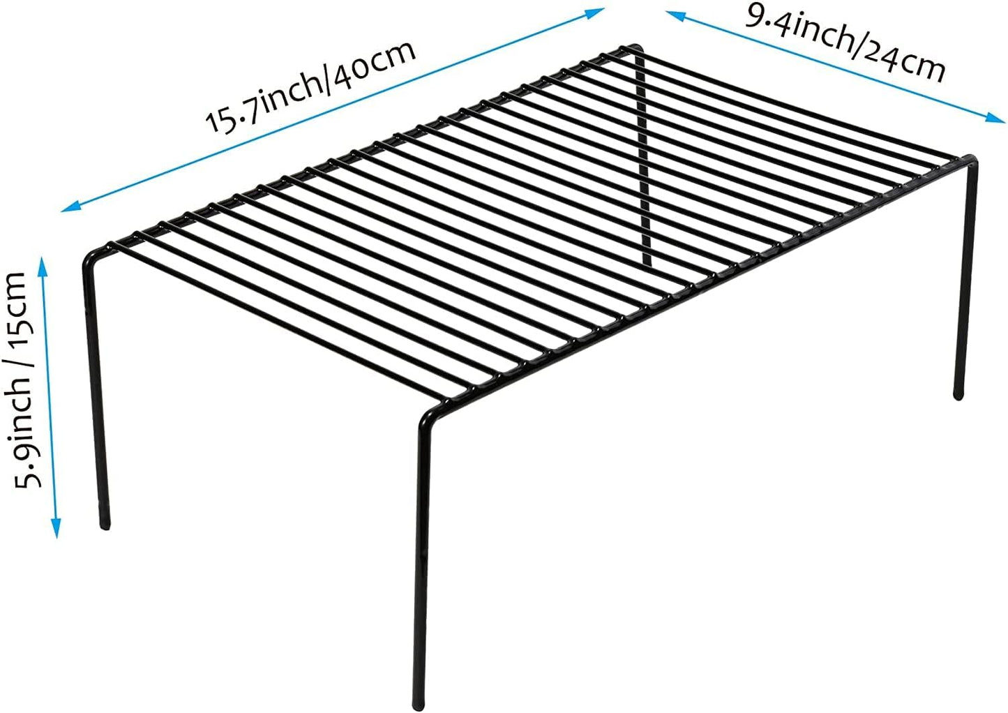 Kitchen Cabinet Shelf Organizer Set of 2, Large (15.7 x 9.4 inch) Metal Wire Pantry Storage Shelves, Dish Plate Racks for Cabinets, Freezer, Counter, Cupboard Organizers and Storage, Black