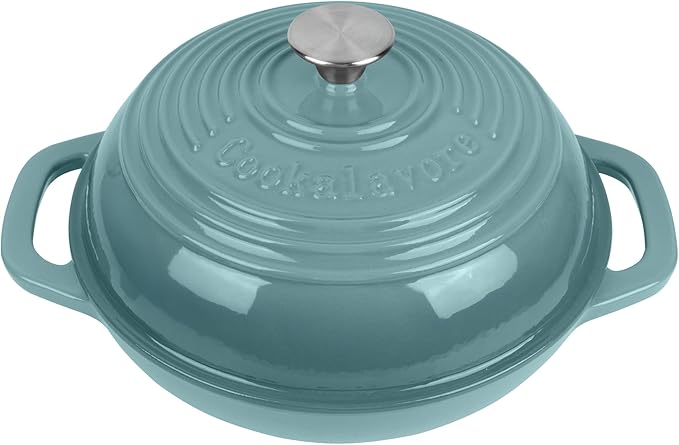 Premium Enameled Cast Iron Dutch Oven for Bread Baking | Non-Stick 2QT Oval Bread Oven with Lid | Perfect for Sourdough, Loaf, and Artisan Baking (Round Green, 5 QT)