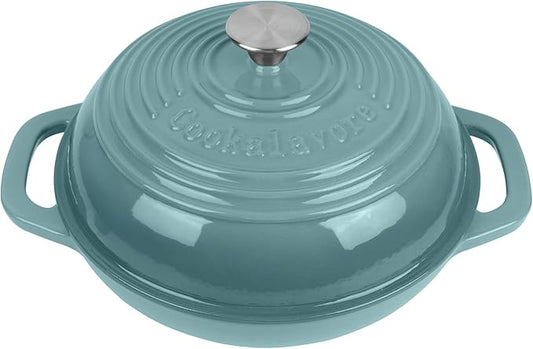 Premium Enameled Cast Iron Dutch Oven for Bread Baking | Non-Stick 2QT Oval Bread Oven with Lid | Perfect for Sourdough, Loaf, and Artisan Baking (Round Green, 5 QT)
