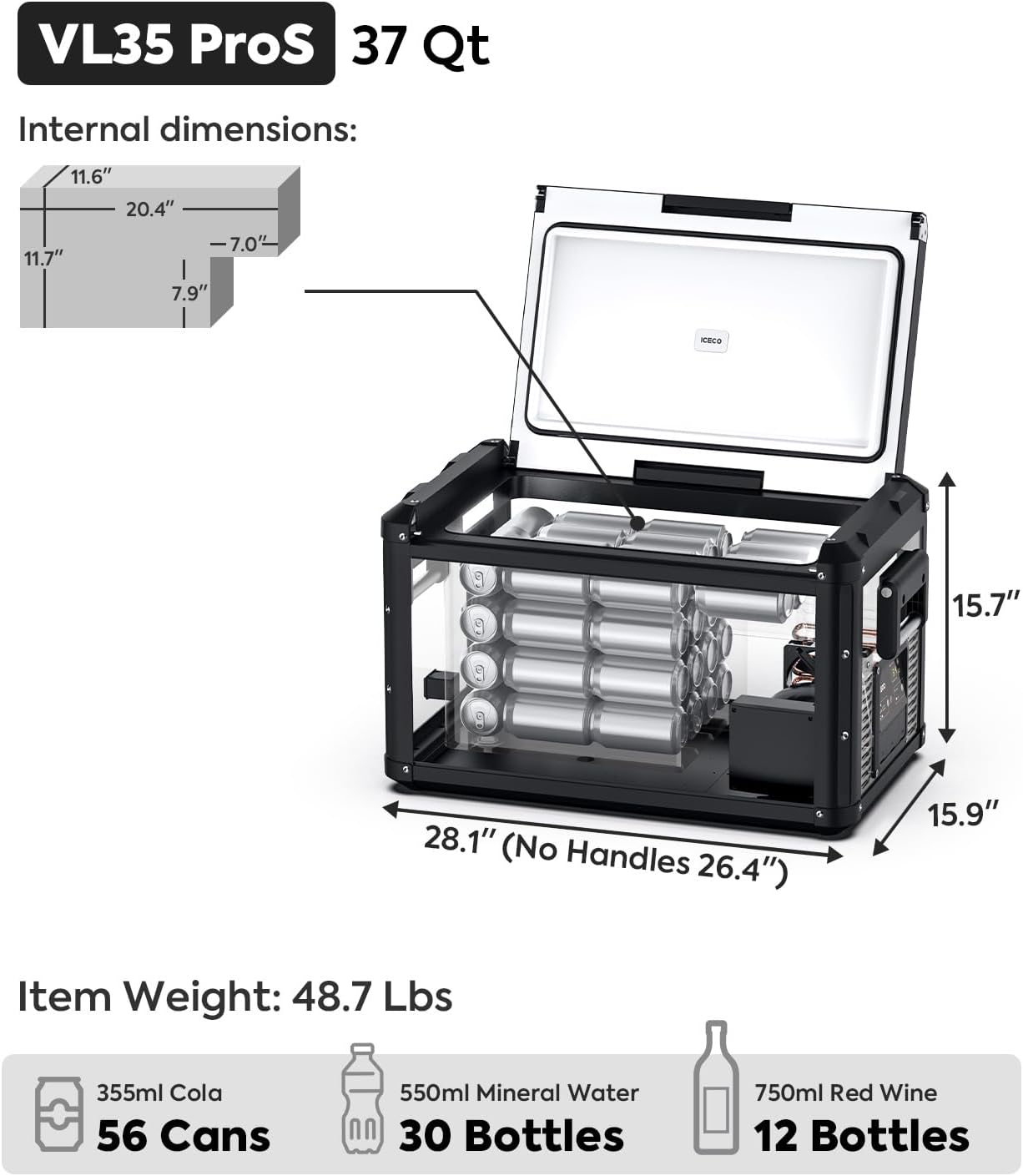 ICECO VL35 ProS 12V Refrigerator, 37 Qt Portable Freezer, Compact Metal Car Fridge Powered by SECOP, DC 12/24V, AC 110-240V, 0℉-50℉, Compressor Electric Cooler for Travel Camping Road Trip Truck