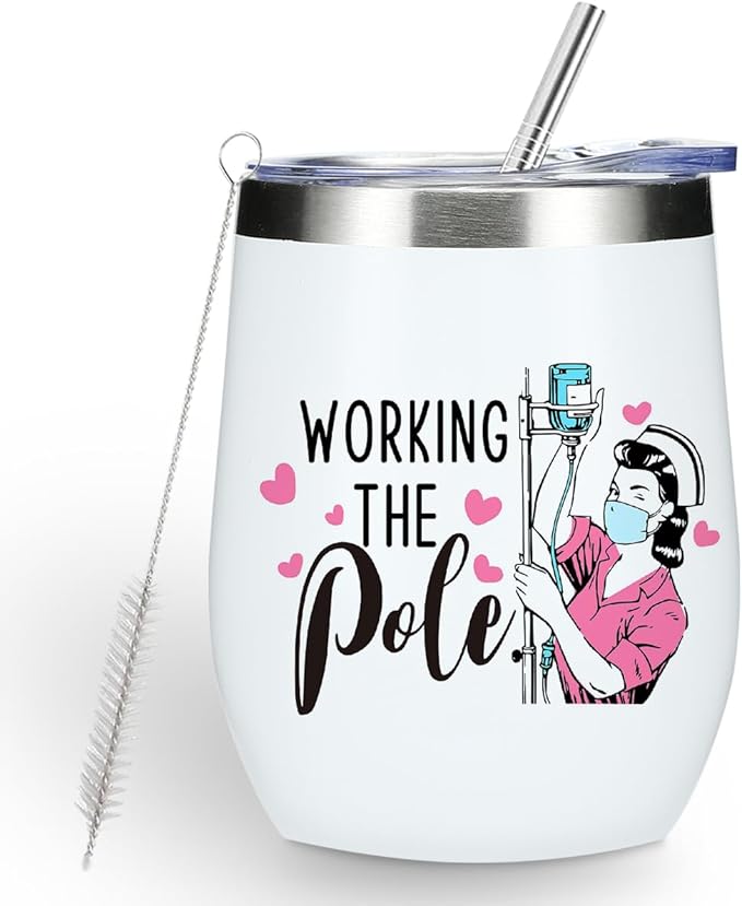 Funny Wine Tumbler, Nurse Accessories for Work, Nurse Gifts for Women, Nursing RN Gifts for Nurses Practitioner Birthday Christmas, Coffee Cup Insulated Stainless Steel 12oz Wine Glass with Lid, Straw