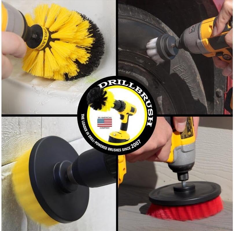Drillbrush Drill Brush Attachment Set – Power Scrubber Brush for Tub, Tile, Shower, and Grout – All-Purpose Household Cleaning Brushes for Drill, Auto Detailing Brushes - Electric Grout Cleaner Kit