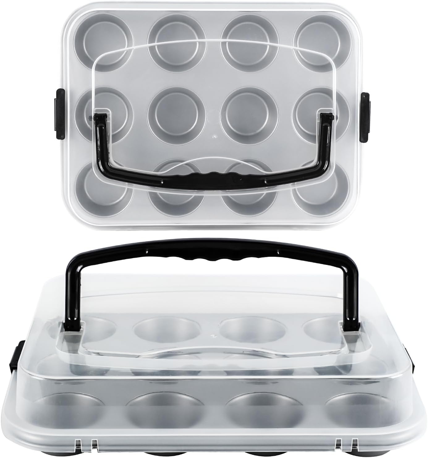 2-Pack Cupcake Pan with Lid, 12-Cup Nonstick Muffin Pan with Handle – Cupcake Carrier for Baking & Transporting, Perfect for Party, Holiday, Gathering