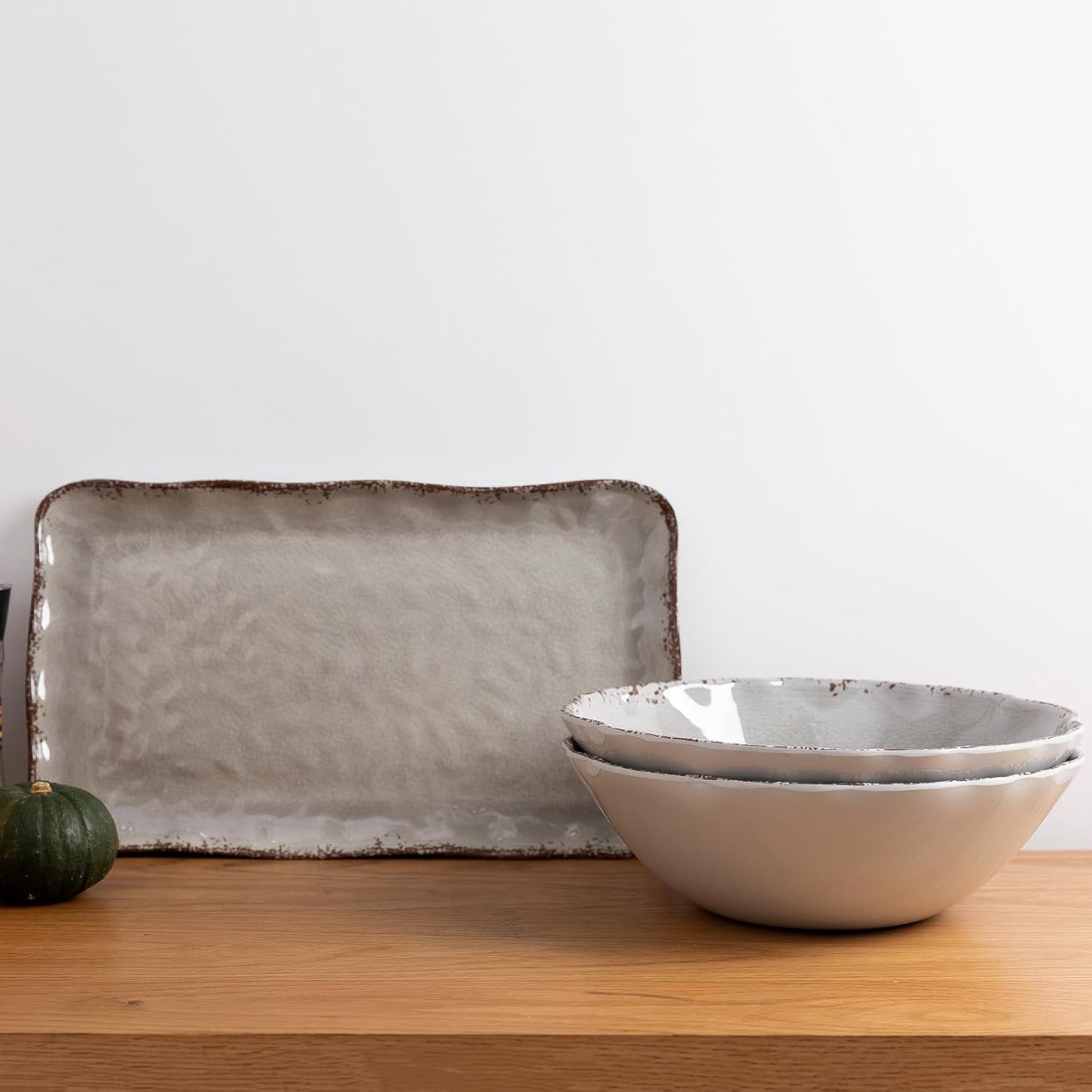 LEHAHA Farmhouse Melamine Serving Bowls,Set of 2, 130 OZ Break Resistant Large Deep Salad Bowls, BPA Free Large Bowl for Serving Salad, Fruit, Vegetables and Food Storage, 12" x 4", Gray