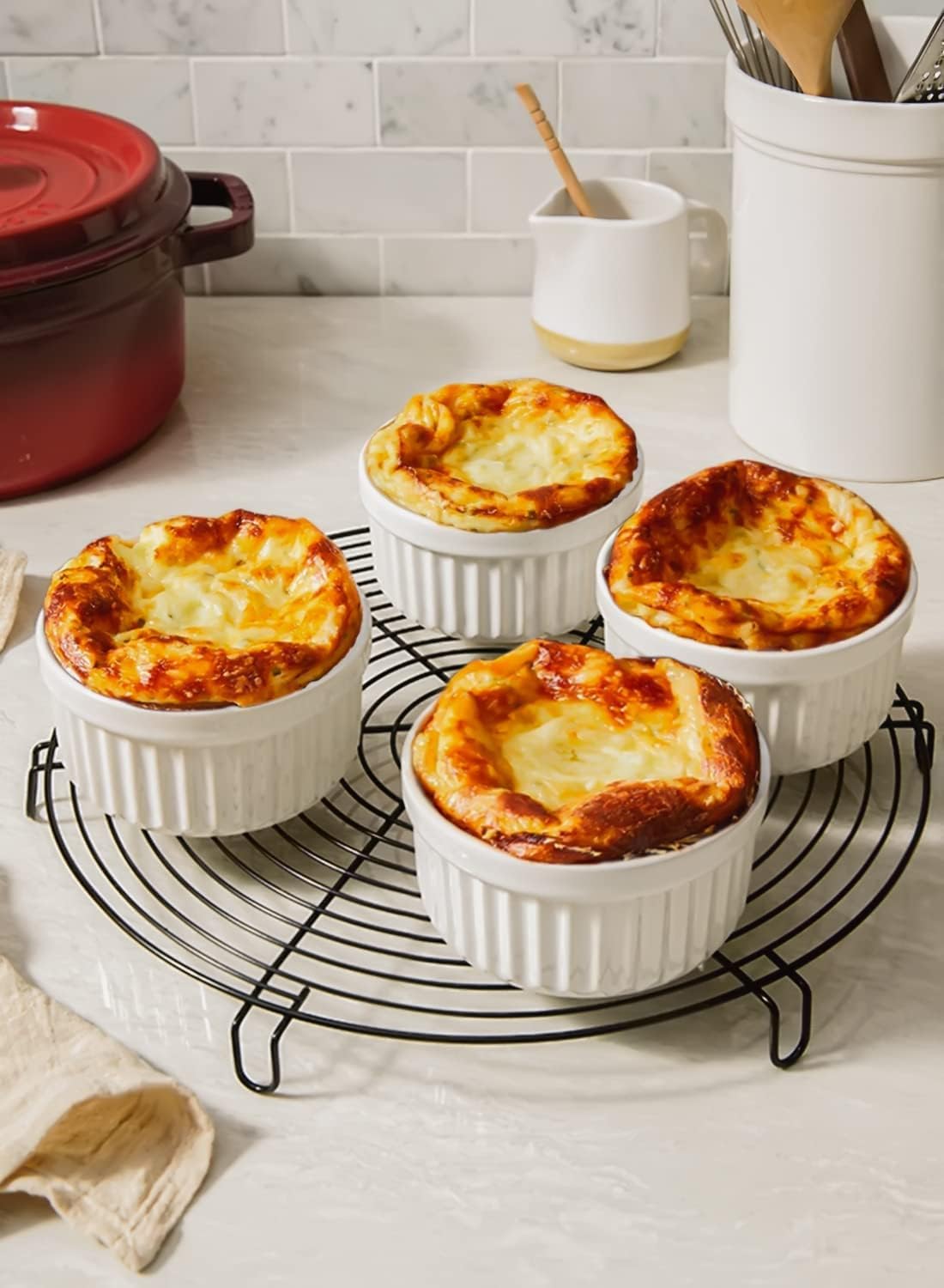 LE TAUCI Ramekins 12 OZ Oven Safe, Ceramic Souffle Dishes for Oven, Custard Cups, Creme Brulee Dishes, Porcelain Large Ramekins, Pudding Ramiken, Dipping Sauces, Set of 6, White