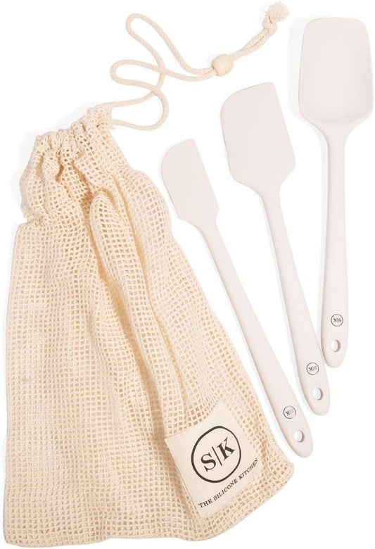 The Silicone Kitchen Improved Spatula, Skinny Spatula, Spoonula in Designer White, Silicone Spatula Set 3 Piece, Off-White
