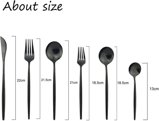 JASHII Silverware Set, Mirror Polished Black Flatware Cutlery Set Service for 4, Shiny Finish 24 Pieces Stainless Steel Utensils Set Dinner Knife Fork Spoon Dessert Fork Salad Spoon Dishwasher Safe