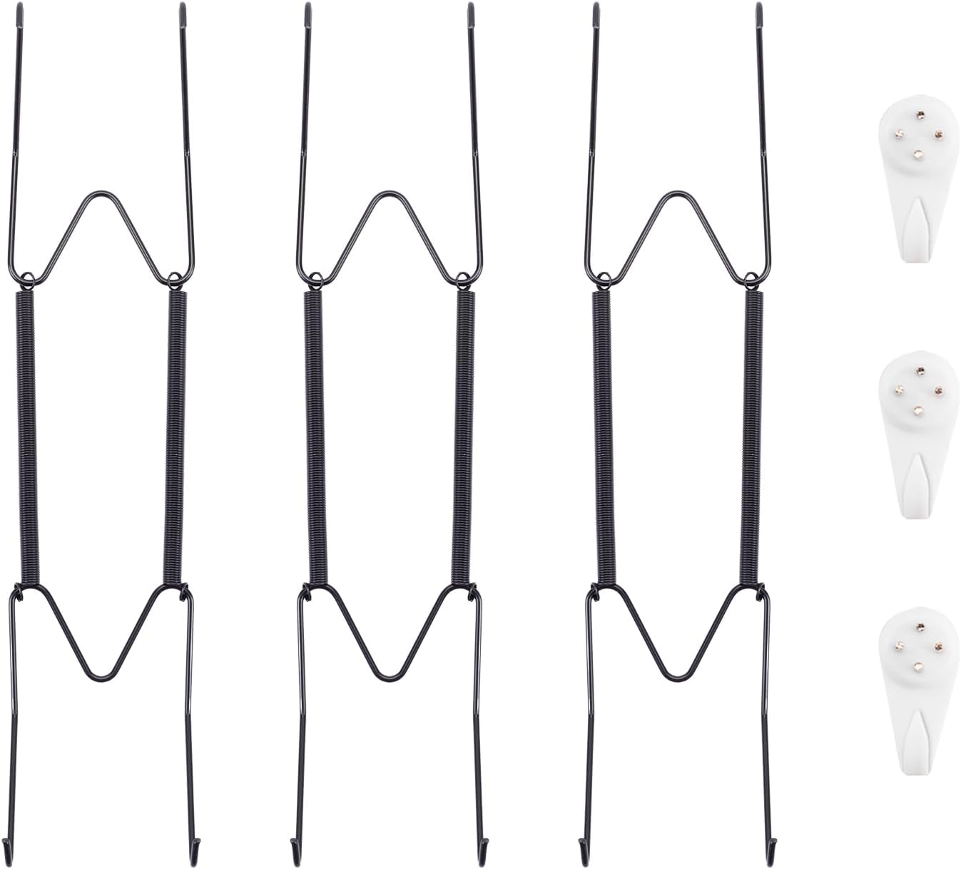 Bilillo 3 Pack Plate Hangers for The Wall, Suitable for 9''-11'' Decorative Plate,Invisible Heavy Duty Wire Plate Holder with Wall Hooks, Plate Hangers for Displaying Plates, Platter, Dish (Black)