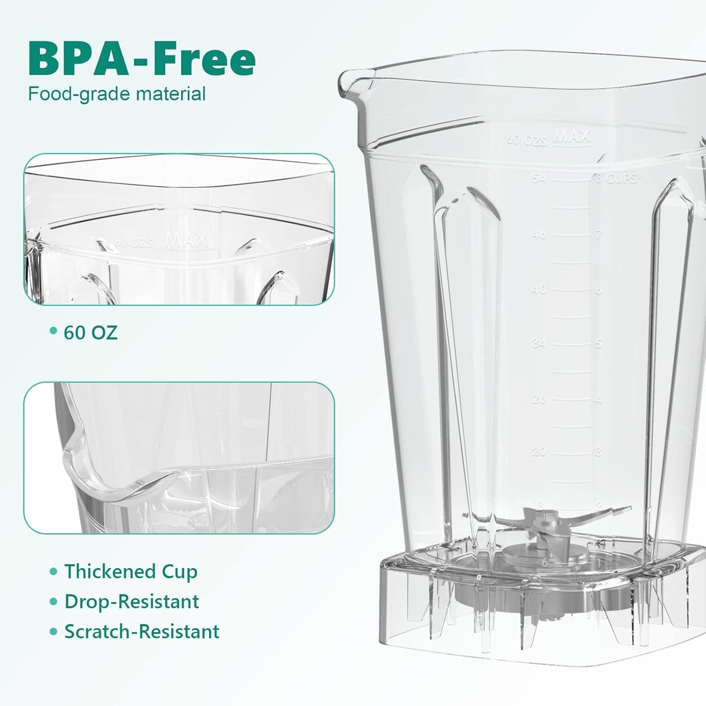 OMMO Blender 1800W, Professional High Speed Countertop Blender with Durable Stainless Steel Blades, 60oz BPA Free Blender for Shakes and Smoothies, Nuts, Ice and Fruits, Dishwasher Safe