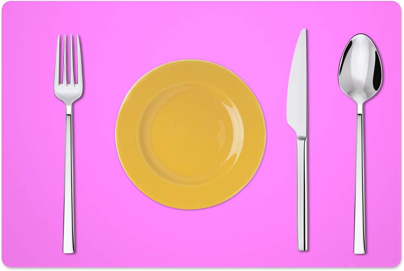 Silicone Placemats, Food-Grade Non-Slip Waterproof, Dining, Stain Resistant, Countertop Protector, Kitchen Counter Mat, Heat Resistant, Baking mat Dishwasher Safe (23.6"×15.7"-2pack, Rose)