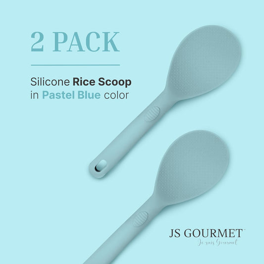 Silicone Rice Paddle Set – 2-Piece Set of Spoon Spatulas for Non-Stick Cookware – Kitchen Tools and Accessories with Comfortable Handles, Heat-Resistant Utensils for Cooking and Baking – Pastel Blue