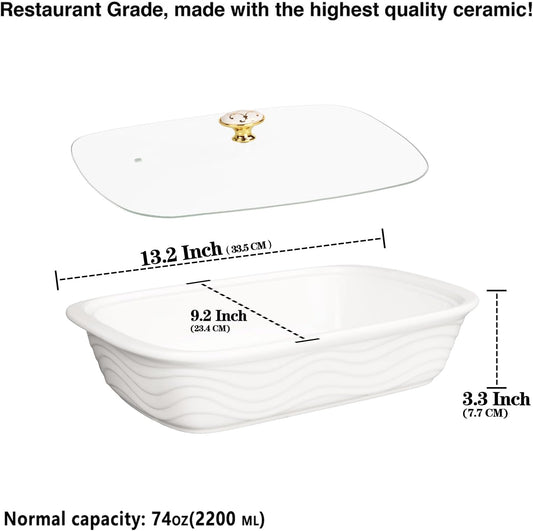 12" x 8" Ceramic Casserole Baking Dish With Glass cover, Lasagna Pan Deep for Oven, 2.2 Quarts Baking Pan with Handles, Oven Safe&Durable Bakeware for Home Decor