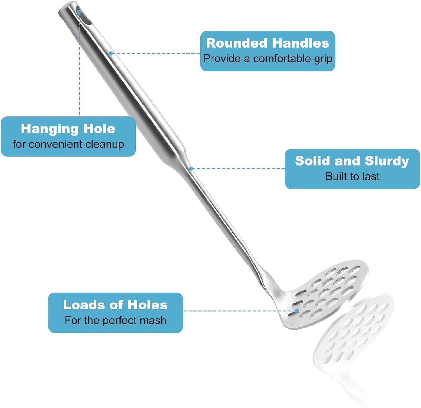 Small Avocado Masher - Stainless Steel Potato Masher，Mashed Potato Masher Kitchen Tool，Heavy Duty，8.7" Mini Bean Smasher for Vegetables & Fruits - Effortless Guacamole Preparation, Dishwasher Safe