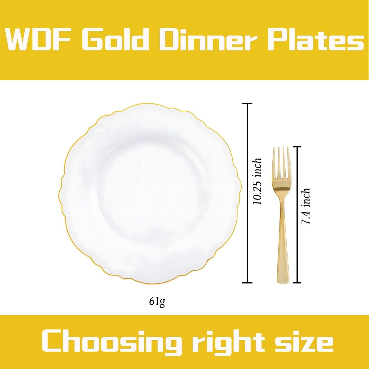 WDF 60pcs Gold Plastic Dinner Plates -10.25inch Baroque White and Gold Plates Fancy Heavy Duty Fall Plastic Plates for Upscale Thanksgiving Parties & Wedding & Birthday