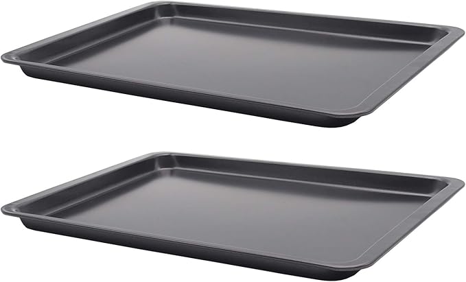 2PCS Cookie Sheet 10x14.5 Inch (Inner 9x13) Baking Sheet Nonstick Heavy Carbon Steel Baking Pans Bakeware