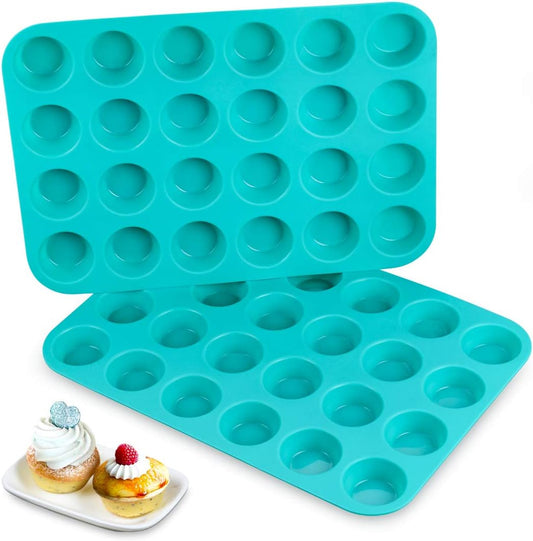 Mini Muffin Pan 24 Mini Cupcake Pans Silicone Molds Food Grade Silicone Muffin Pans for Baking Pack of 2