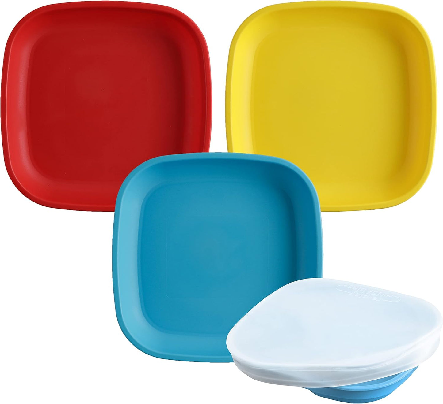 Re-Play Toddler Plates - 22 Oz. Deep-Walled Flat Kids Plates with Lid - Dishwasher & Microwave Safe - Made in USA - Set of 3-7.37" x 7.37" x 1.25" - Preschool