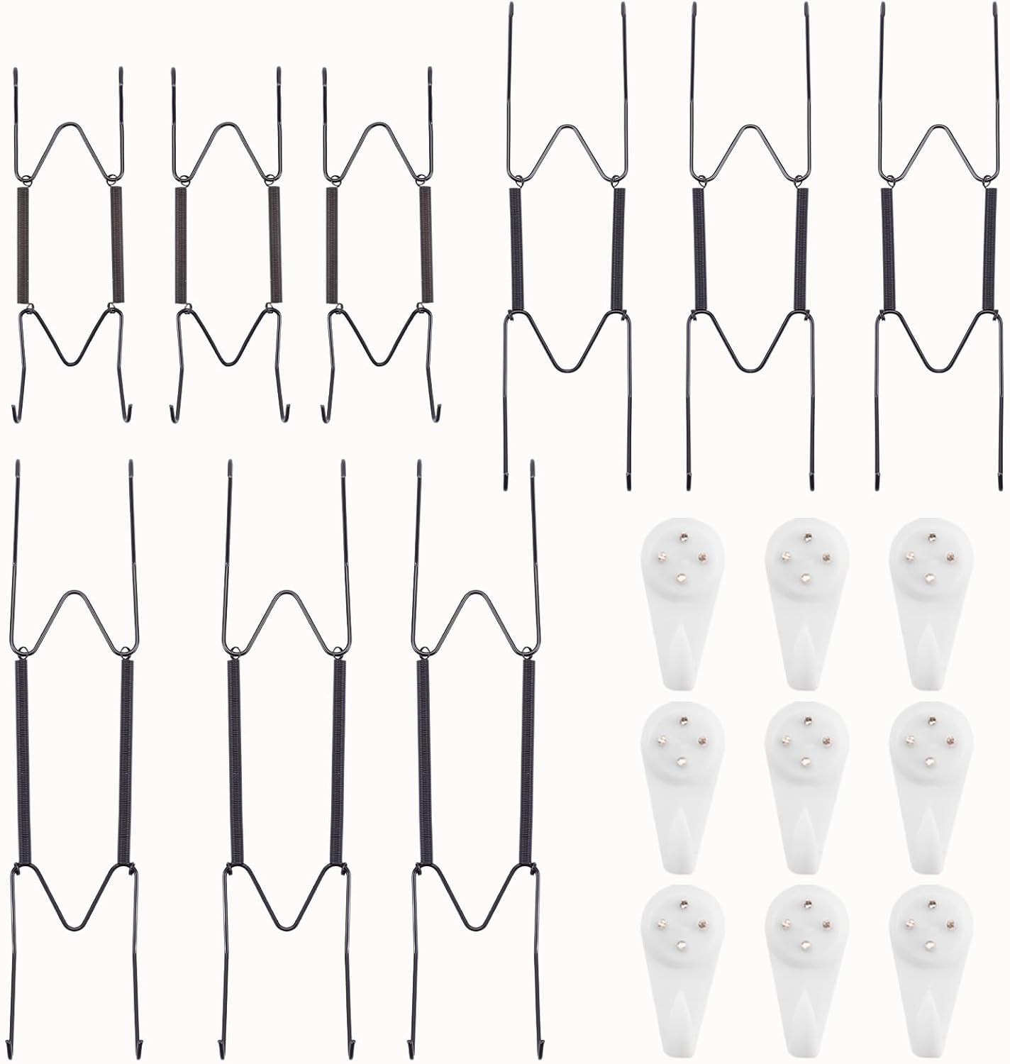 9 Pack 6/8/10 Inch Decorative Plate Medium Plate Hangers for The Wall, Invisible Stainless Steel Wall Hangers for Display with Hooks, for Platter/Dish/Picture(Black)