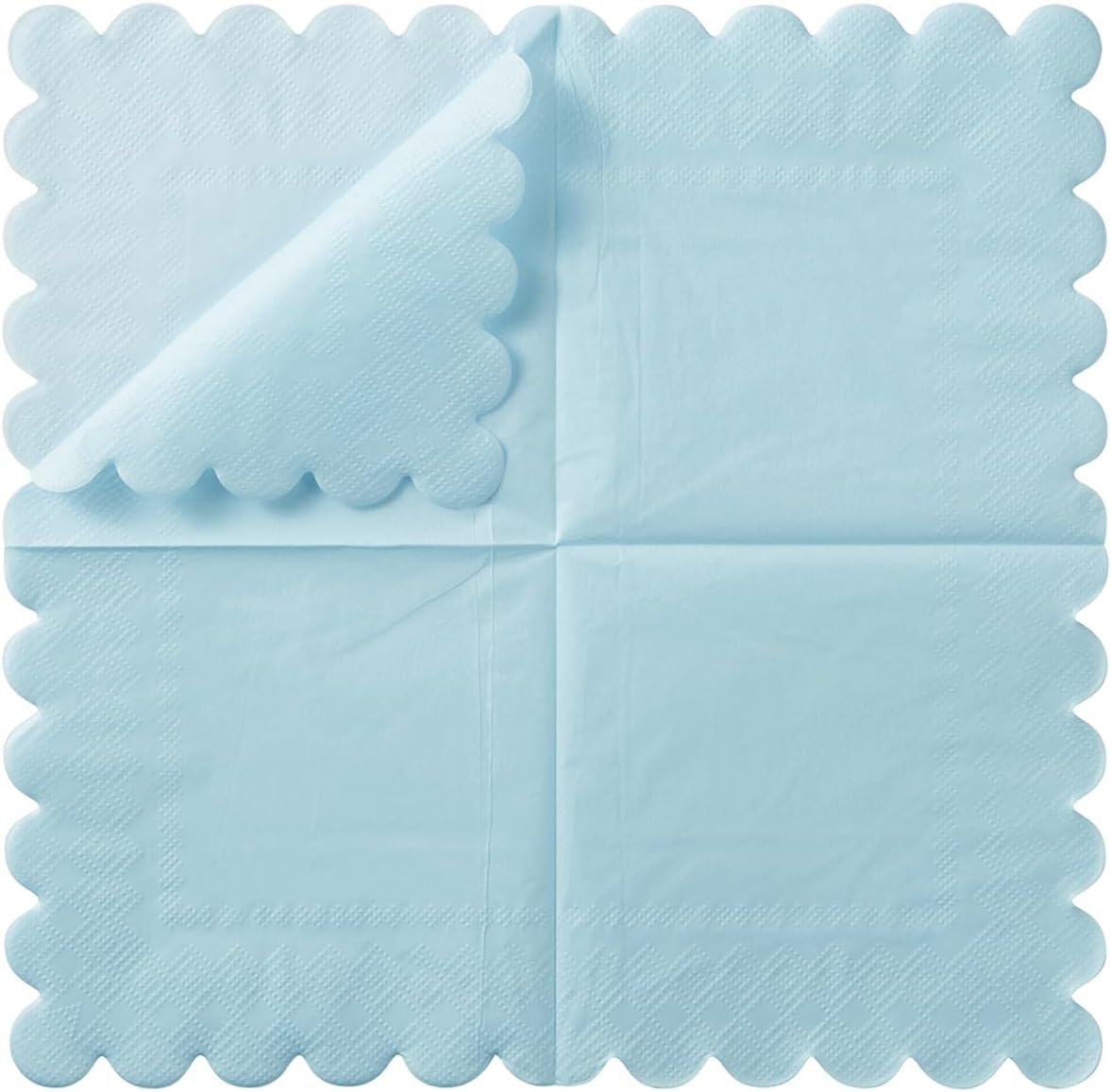 100 Pack Cocktail Napkin 2-Ply Scalloped Edged Dessert Napkins Folded 5 x 5 Inches Disposable Napkins for Dinner Wedding Birthday Party Bridal Anniversary Reception Event (Light Blue)