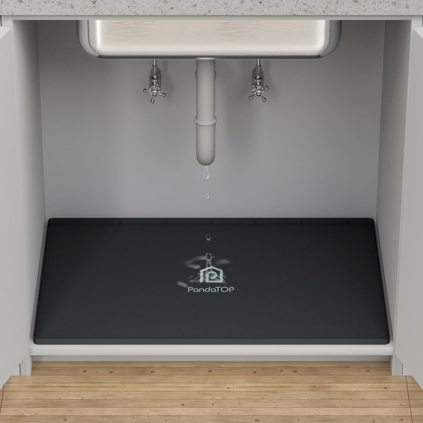 Under Sink Mat, 31" x 22" Silicone Kitchen Cabinet Tray, Waterproof & Flexible Under Sink Liner for Kitchen Bathroom and Laundry Room(Black)