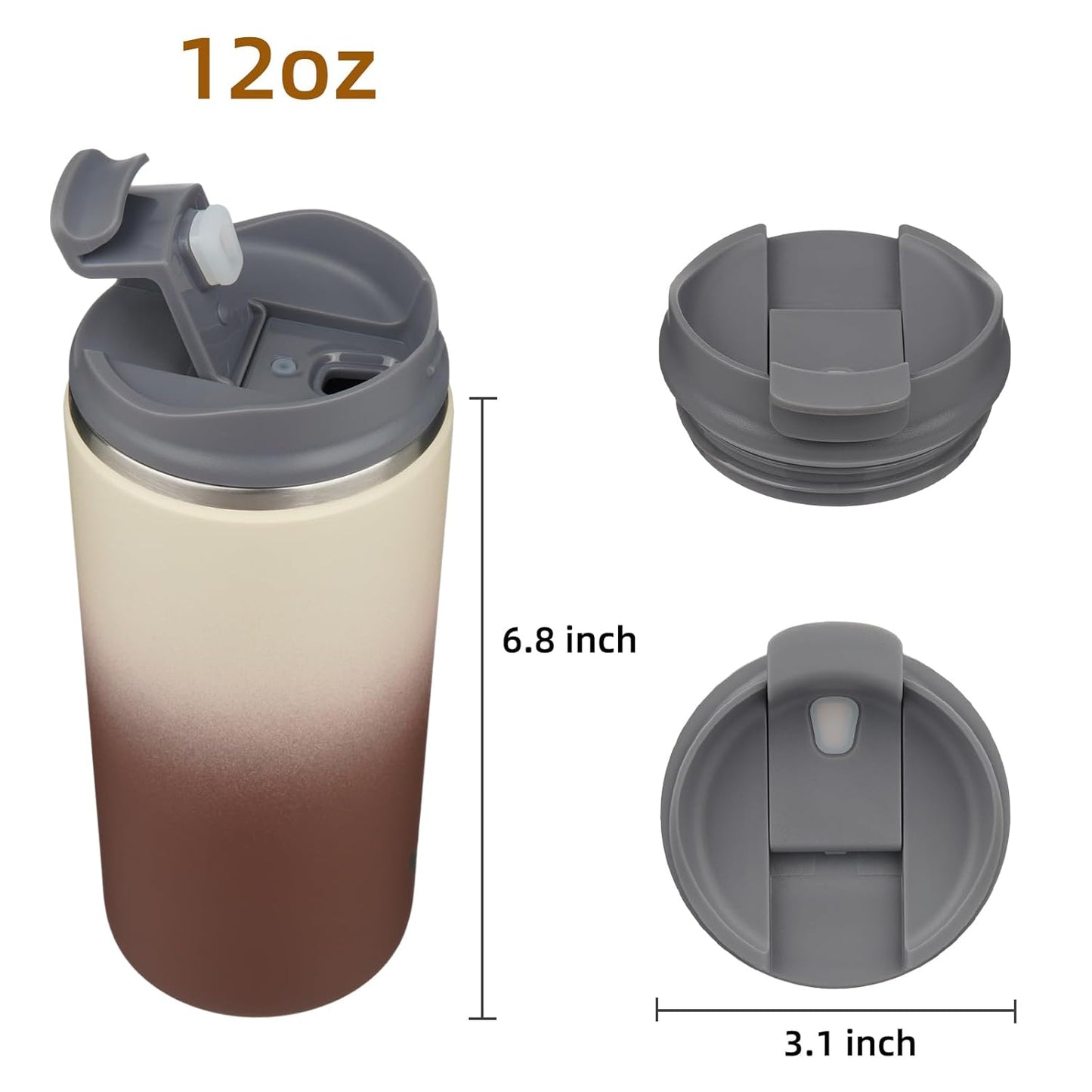 Tumbler with Lid, 12 oz Travel Coffee Mug Double Wall Vacuum Stainless Steel Thermal Metal Cup Insulated Water Bottle,Latte