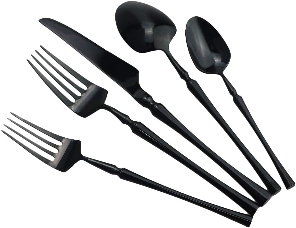 Gugrida 20 piece Black Flatware Set 304 Stainless Steel Fork Spoon Cutlery Luxury Mirror Polished Silverware, Dishwasher Safe, Service for 4