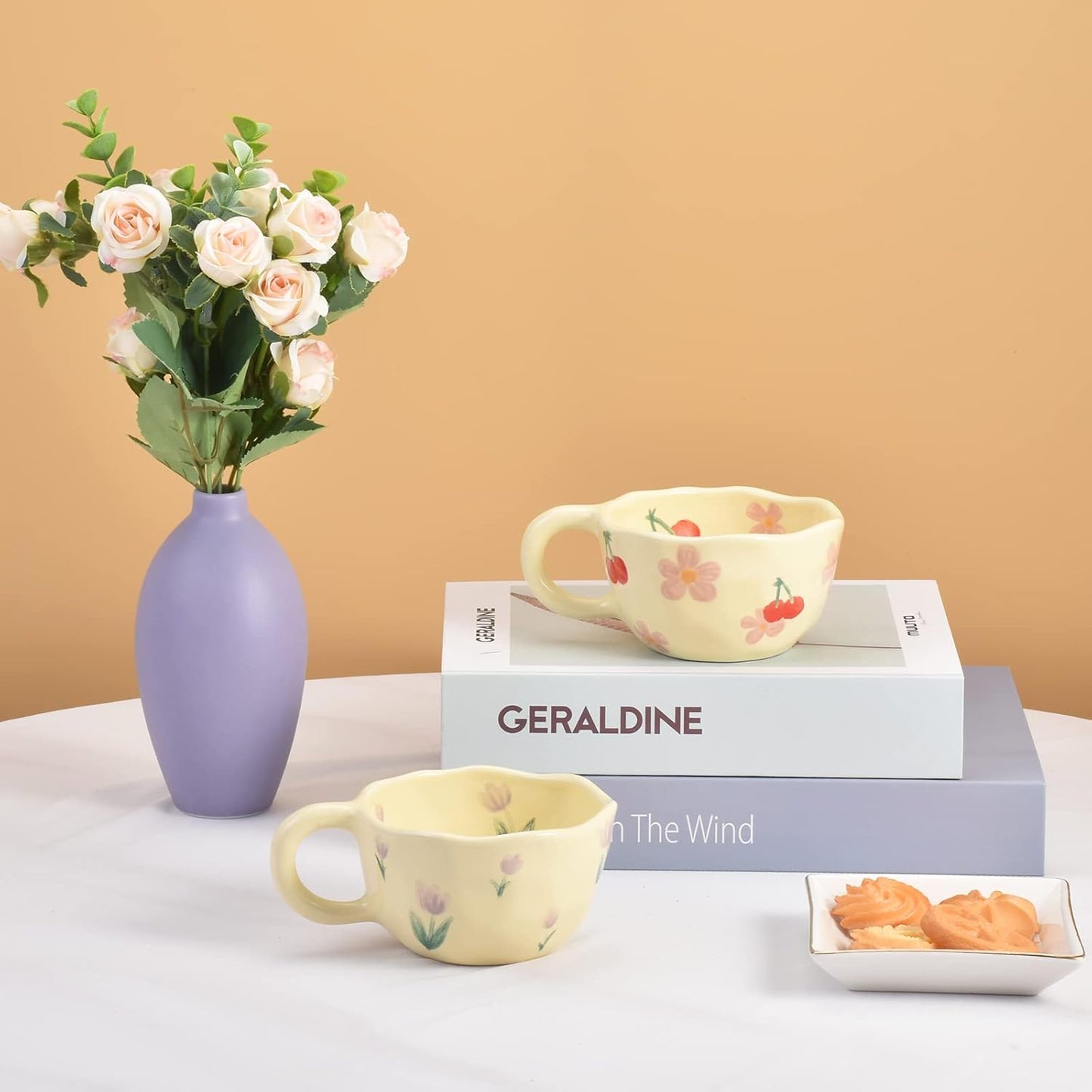 Koythin Ceramic Coffee Mug, Creative Flower Cup for Office and Home, Dishwasher and Microwave Safe, 8.5 oz/250 ml for Latte Tea Milk, Suitable for Mom on Mother's Day (Pink Cherry)