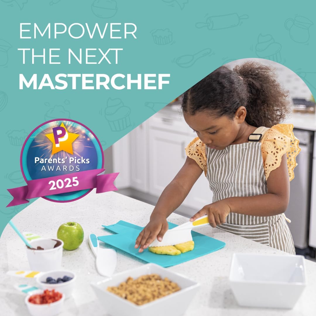 Tovla Jr. Kid Safe Knife Set for Real Cooking | 3-Piece Toddler Kitchen Knives | Montessori & STEM Cooking Tools Ages 4–12 | BPA-Free, Dishwasher-Safe | Christmas, Birthday & Stocking Stuffer Gift