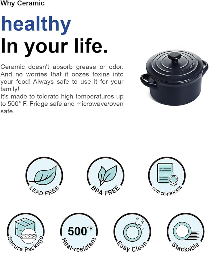 LE TAUCI 3 Quart Ceramic Dutch Oven - Lightweight, Non-Toxic, No Seasoning Needed- Oven, Microwave & Dishwasher Safe, Dutch Oven Pot with Lid for Sourdough, Soup & Stew, Midnight Blue