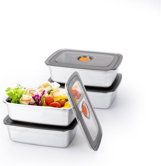 4 PCS Stainless Steel Food Storage Containers(33oz) with Lids Leak Proof & Airtight | Stainless steel freezer Containers,Airtight Bento Lunch Box,For Meal Prep,Fruit,Snack,Freezer