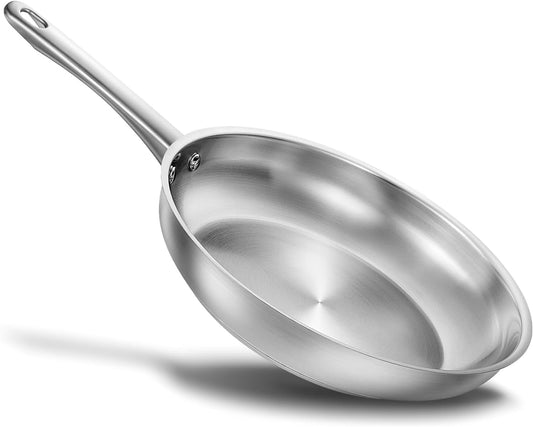 KOCH SYSTEME CS Stainless Steel Frying Pan 8 Inch, Small Skillets for Professional Cookware with Tri-ply Bottom, PFAS-Free Steel Cooking Pan, Induction Compatible, Dishwasher Safe, Oven Safe to 450℉