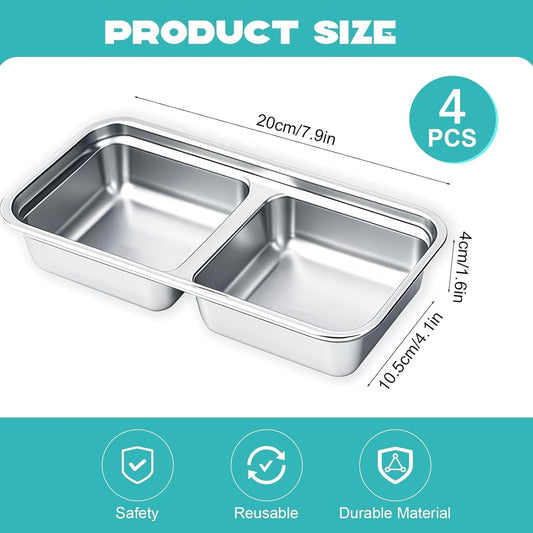 4Pcs 304 Stainless Steel Snack Containers, 30 oz 2 Compartments Portable Food Storage Bento Boxes with Leakproof Lids, Divided Meal Prep Lunch Box Food Container Dishwasher Safe