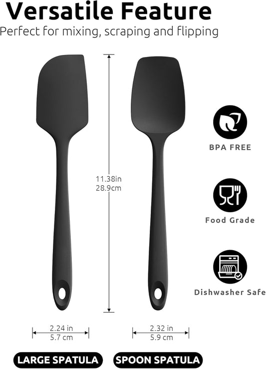 U-Taste Flat Spatula & Spoon Spatula: 11.38in 600ºF Heat Resistant Silicone Bowl Scraper, Flexible Rubber Kitchen Cooking Mixing Utensil with Upgraded Non-Stick Surface (Set of 2, Black)