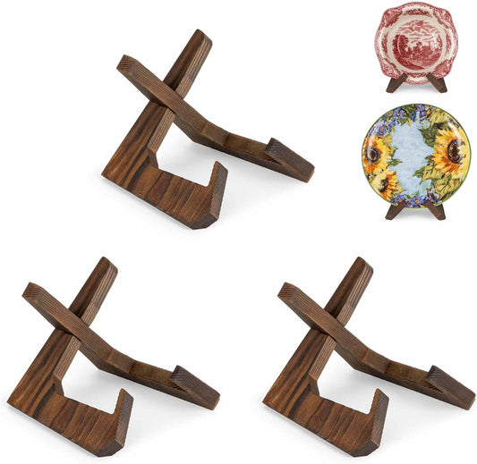 Bowl Stands for Display, 3 Pack 4.5 Inch Plate Holder, Wooden Easel Frame Holder, Display Stand for Large Deep Platters and Dishes, 4.5" H x 6.2" W x 5.5" D(For Bowls under 3.5" in Depth)
