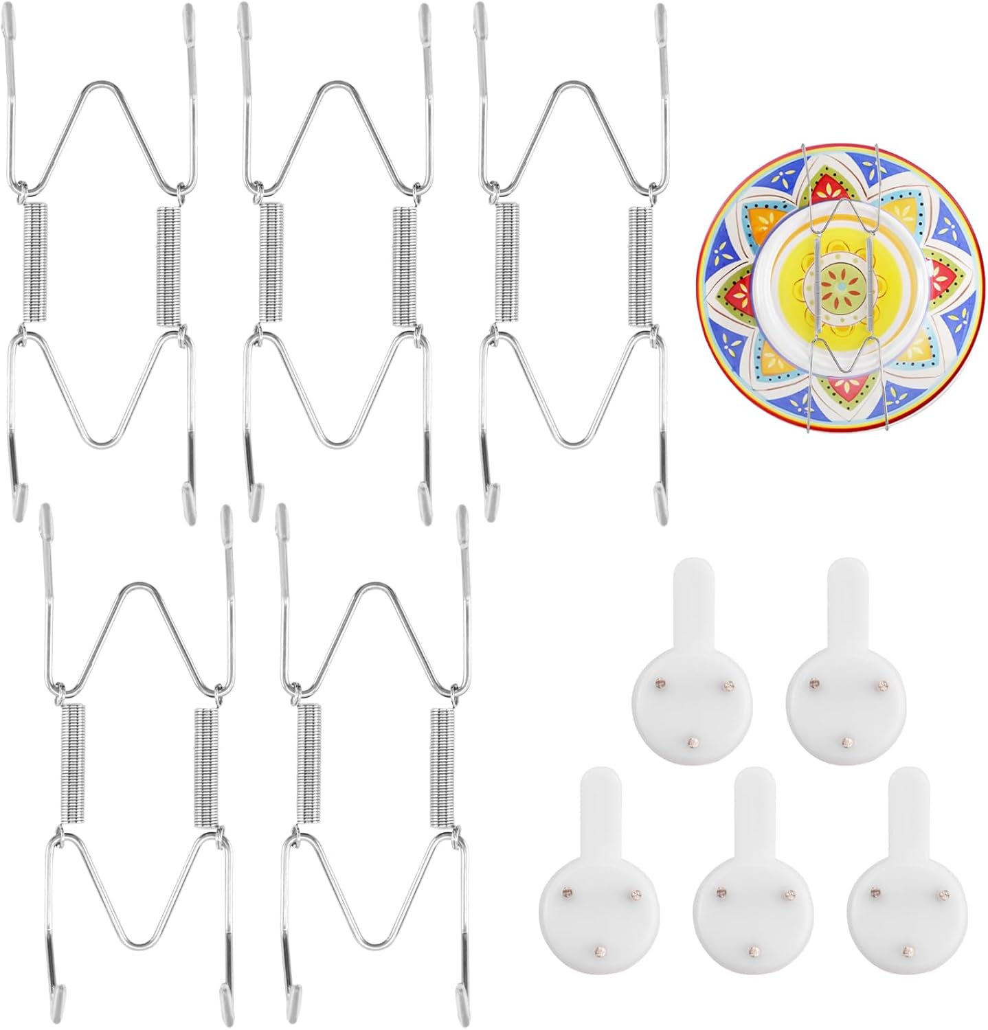 5 Pack Plate Hangers for The Wall Suitable for 4-5 inch Small Decorative Plate, Invisible Stainless Steel Plate Hangers for Display with Wall Hooks, for Plates/Platter/Dish/Picture(Silver)
