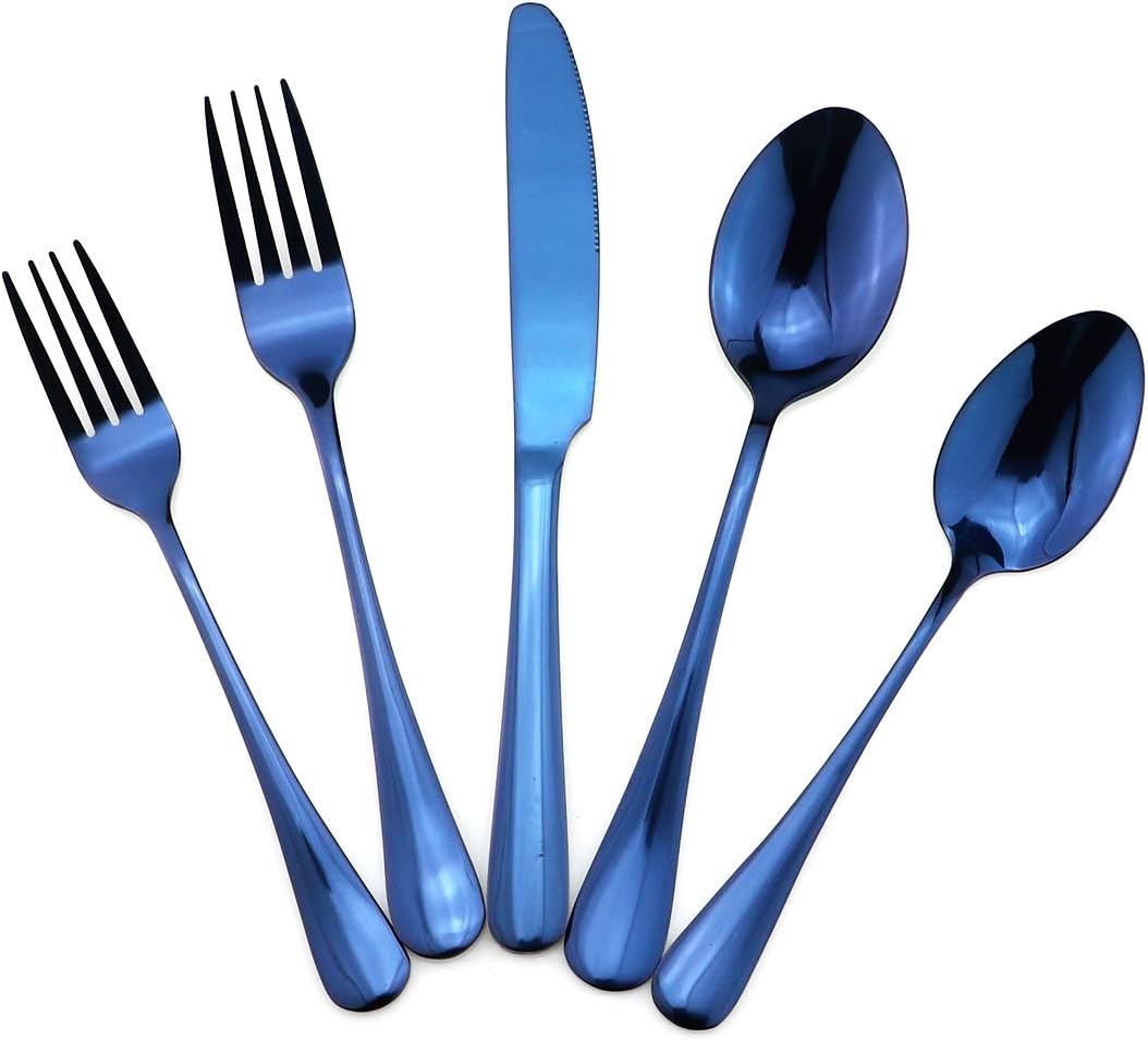 Gugrida 20-Piece Mirror Polished Reusable Utensils Vitalt Healthy & Eco-Friendly Stainless Steel Blue Flatware Tableware Dinnerware Set, Shiny Cutlery Knife Fork Spoon Set, Service for 4