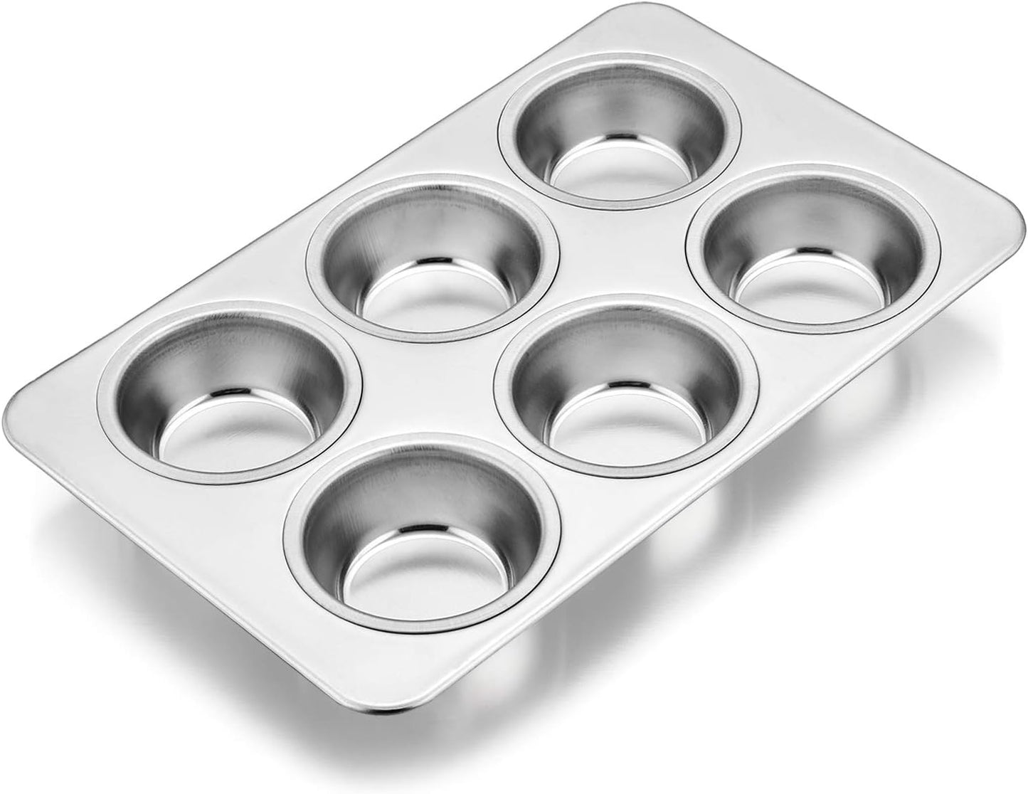 E-far Stainless Steel Muffin Pan, 6-Cup Cupcake Pan Tin for Baking, Metal Muffin Pan Tray Mold, Non-toxic & Healthy, Oven & Dishwasher Safe, Regular Size - 11.44 x 7.12 x 1.25 Inch