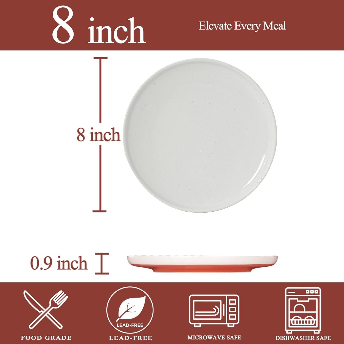 Stoneware Salad Plates Set of 4, 8 Inch Plates for Dessert, Ceramic Plates Sets, Microwave Safe, Dishwasher Safe, Versatile for All Seasons, Stardust Glaze White