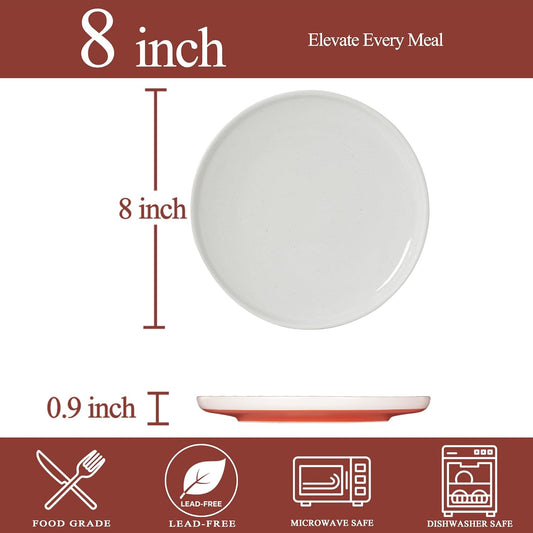 Stoneware Salad Plates Set of 4, 8 Inch Plates for Dessert, Ceramic Plates Sets, Microwave Safe, Dishwasher Safe, Versatile for All Seasons, Stardust Glaze White