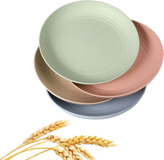 Wheat Straw Plates Lightweight Unbreakable Dinner Dishes Plates Set Dishwasher & Microwave Safe (Large 4 Pack 8')