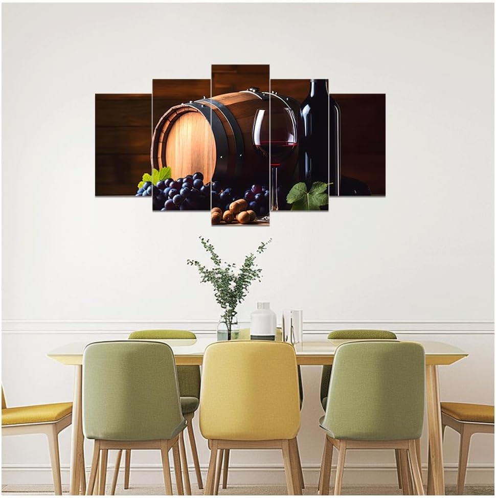 DOARTDO 5 Pieces Kitchen Wall Art Wine and Fruit Grape Pictures Food Canvas Prints Red Wine Cups Painting Large Kitchen Dining Room Bar Cellar Decor Framed (Black, (8x14inx2 8x18inx2 8x22inx1))