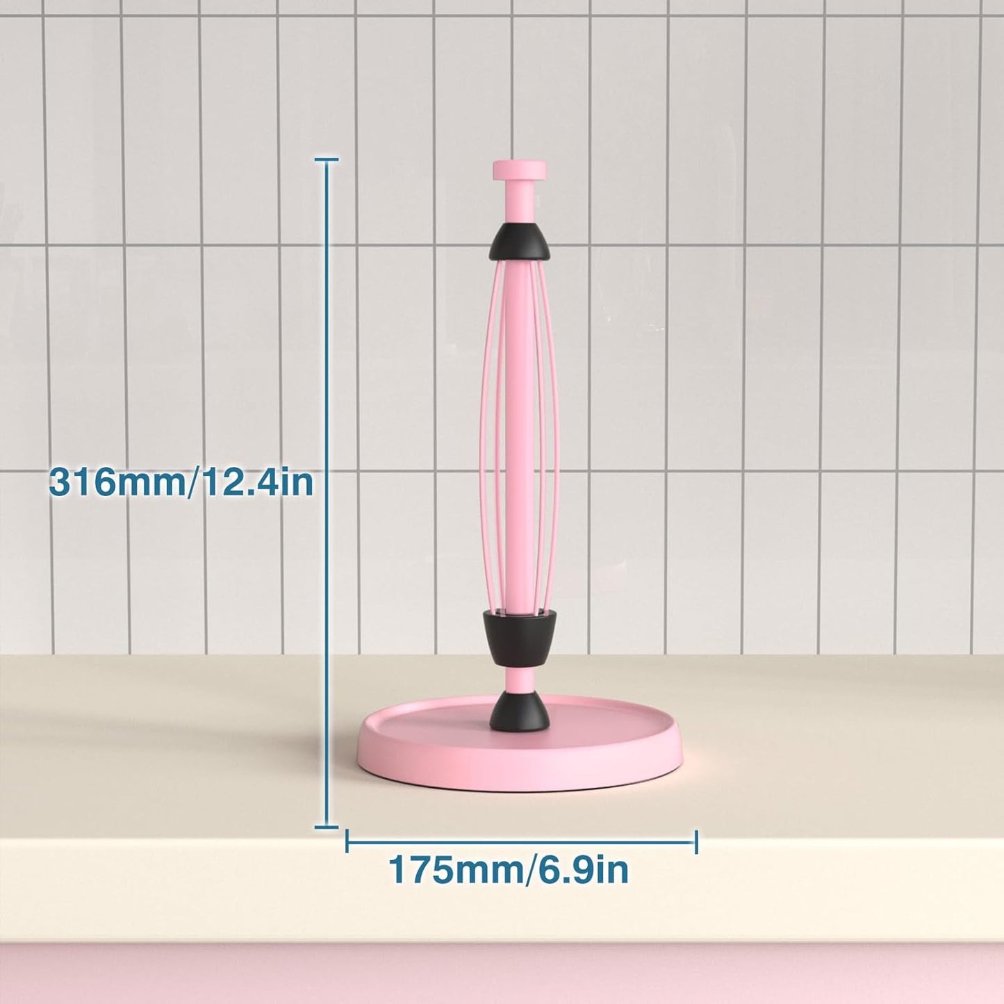 Pink Paper Towel Holder Countertop, Pink Kitchen Accessories Decor, Stainless Steel, Weighted Base, Paper Towel Roll Holder Stand with Ratchet Mechanism for Kitchen Bathroom Farmhouse Essentials